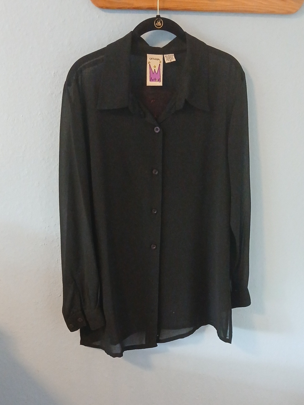 Antthony Black Sheer Button-Down Blouse - Size M